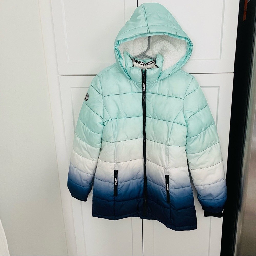 Justice girls 14/16 heavy snow jacket hooded colorblock ombre